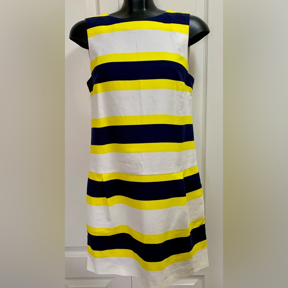 Lacoste New TAGS Mini Sleeveless Sz. 40 Pleated Navy & Yellow Stripe Pockets Zip